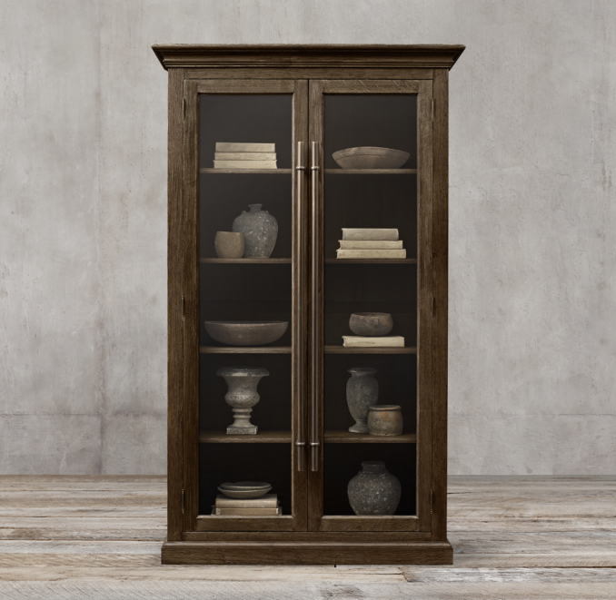 20th C. English Brass Bar Pull Glass DoubleDoor