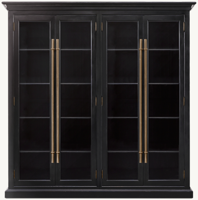 Front view of 20Th C. English Brass Bar Pull Glass 4-Door Cabinet 