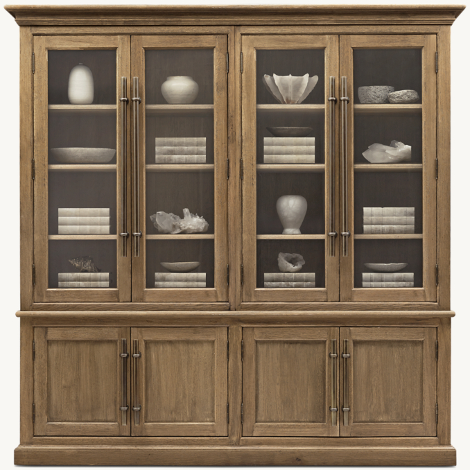20th C. English Brass Bar Pull Glass 4-Door Sideboard & Hutch | RH