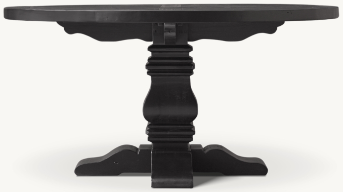 Front view of Salvaged Wood Trestle Round Dining Table 