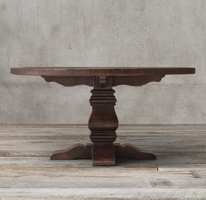 Front view of Salvaged Wood Trestle Round Dining Table - Salvaged Brown 