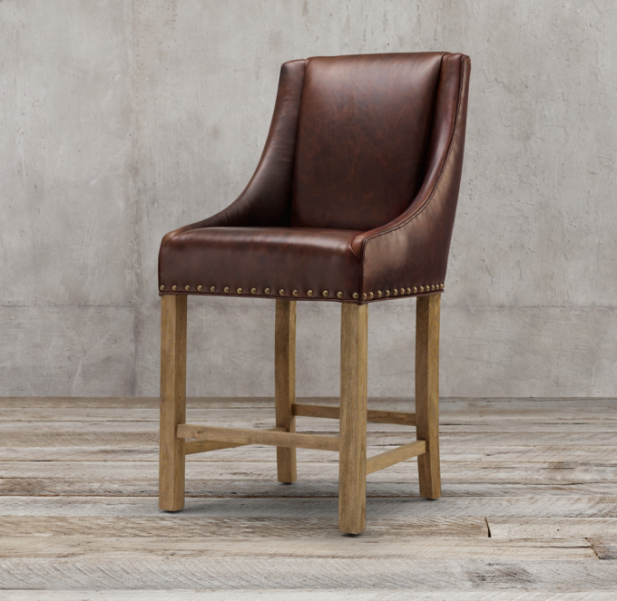 Nailhead Leather Counter Stool