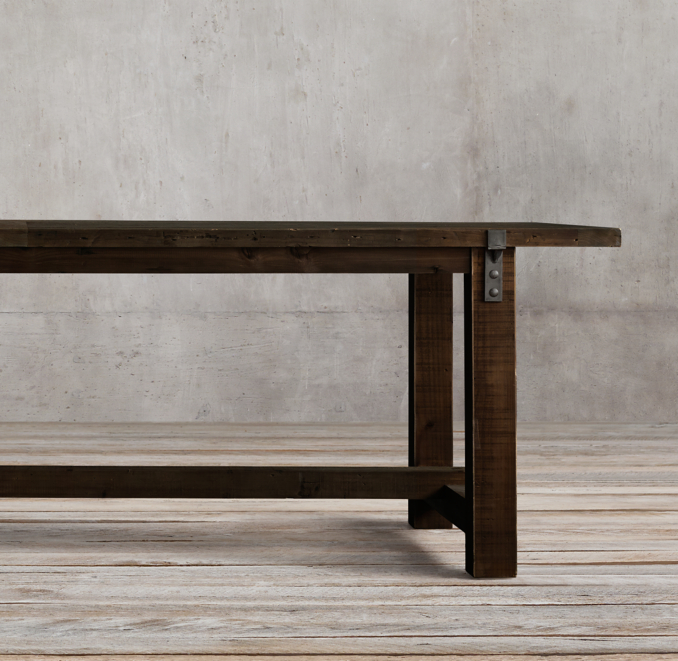 Reclaimed Wood & Zinc Strap Rectangular Dining Table 