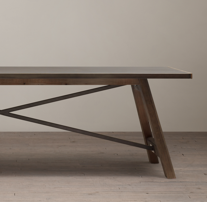 Zinc Top Railway Trestle Rectangular Dining Table