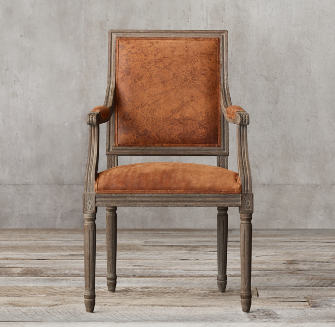 Vintage French Square Leather Armchair
