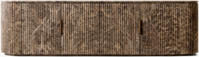Front view of Byron Reeded Stone 4-Door Media Console 