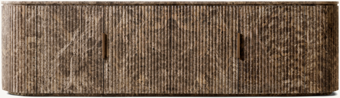 Front view of Byron Reeded Stone 4-Door Media Console 