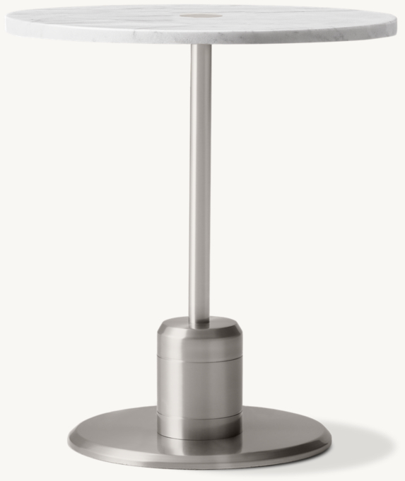 Side table shown in Honed Italian Carrara Marble/Polished Stainless Steel.