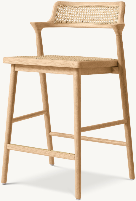 Vue de Trois Quarts - Oskar Cannage - Tabouret de Bar et de Comptoir - Chêne Clair/Cannage