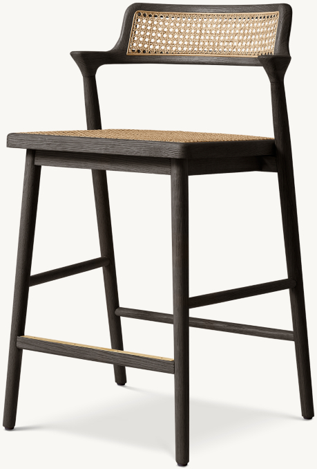 Vue de Trois Quarts - Oskar Cannage - Tabouret de Bar et de Comptoir - Chêne Noir/Cannage