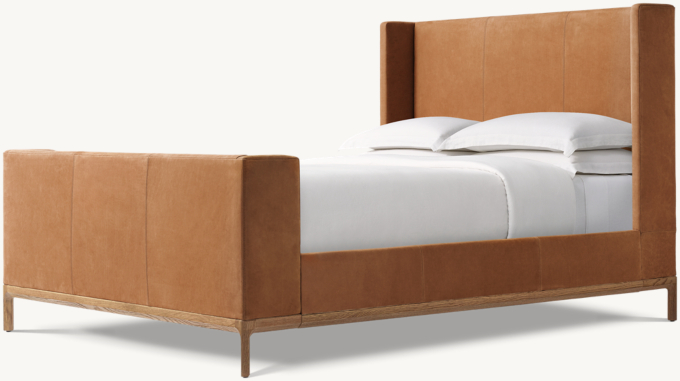 Padua Fully Upholstered Leather Shelter Bed with Footboard