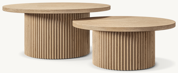 Large set (includes 1 medium and 1 large table) shown in Greige Oak.