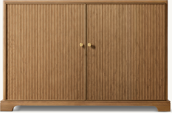 Vue de Face - Genevieve - Buffet à 2 Portes à Cannelures - Chêne Naturel/Laiton