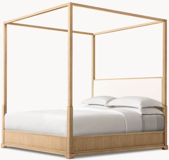 90&#34;H bed shown in Natural Performance Linen Weave with Light Oak finish.