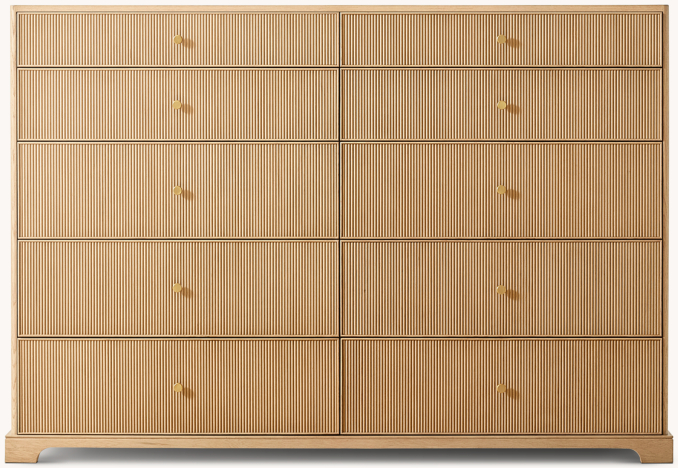 Vue de Face - Genevieve - Commode à 10 Tiroirs à Cannelures - Chêne Clair/Champagne