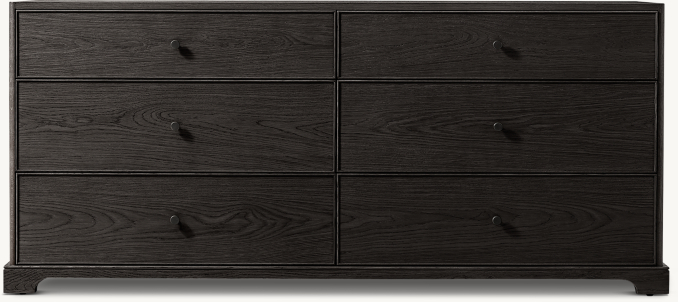 Vue de Face - Genevieve - Commode à 6 Tiroirs - Chêne Noir/Bronze
