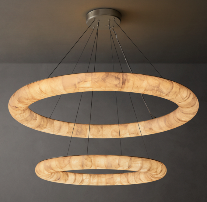 Front Dark Room view of Rivage Lisse Two-Tiered Round Chandelier 61" 