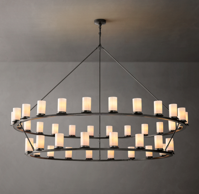 Ondra Round 2-Tier Milk Glass Chandelier 72\"