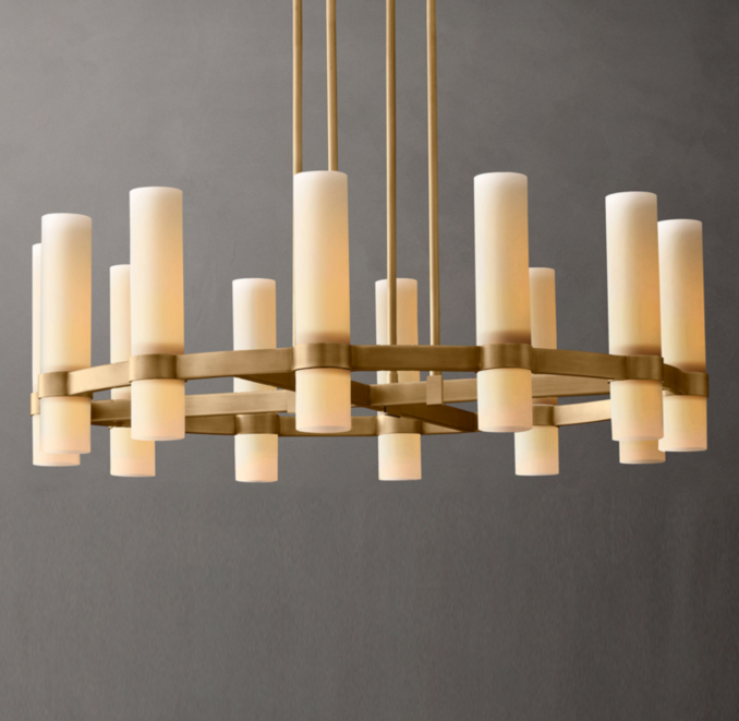36" chandelier shown in Lacquered Burnished Brass.