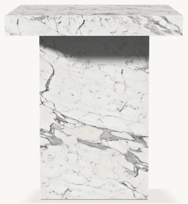 Vue de Face - Romeo - Table D’Appoint Carrée - Marbre Arabescato