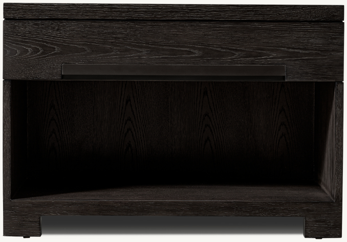 Vue de Face - Jensen - Table de Nuit Ouverte - Chêne Noir/Bronze