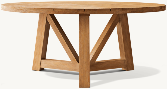 Front view of French Beam Teak Round Dining Table 