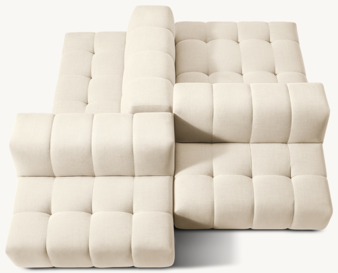 Shown in Natural Performance Linen Weave; sectional consists of 3 armless chairs and 1 end-of-sectional ottoman.