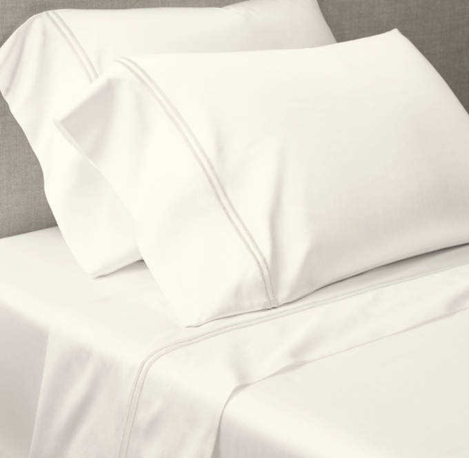 Italian Ivory Hotel Satin Stitch Sheet Set