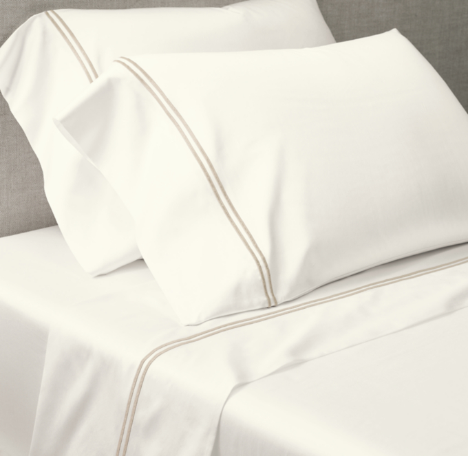 Italian Ivory Hotel Satin Stitch Sheet Set