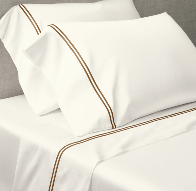 Italian Ivory Hotel Satin Stitch Sheet Set