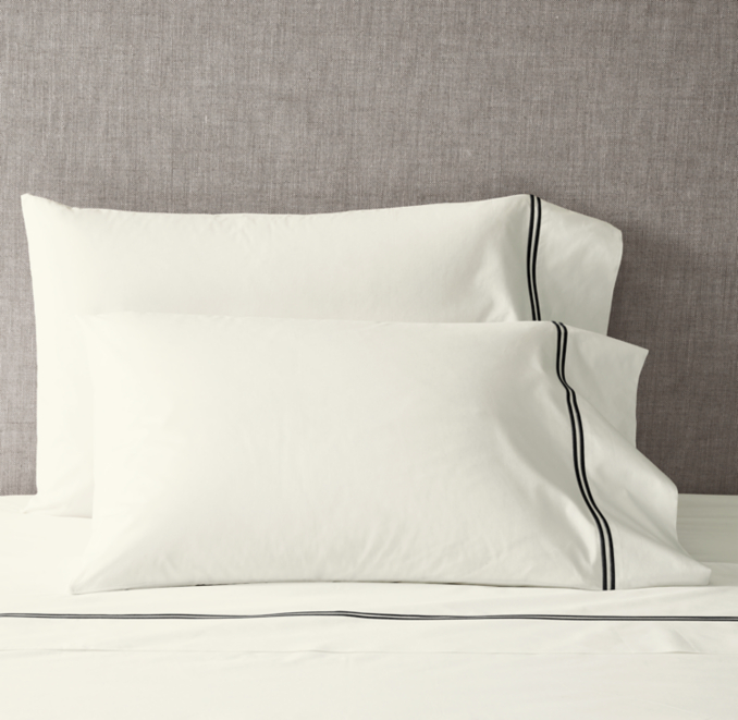 Front view of Italian Ivory Hotel Satin Stitch Pillowcases (Set Of 2) 
