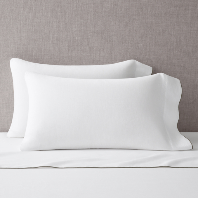 Front view of Italian Heritage Washed Piped Linen Pillowcases (Set Of 2) 