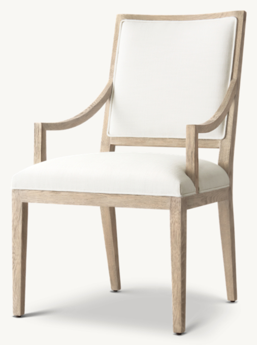 French Contemporary Square Fabric Slope Dining Armchair