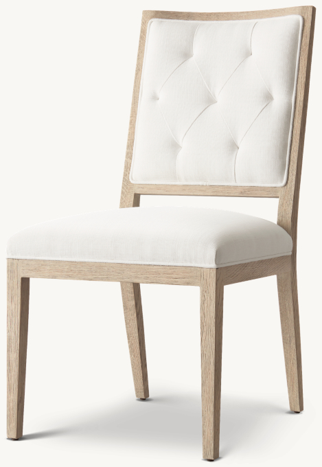 French Contemporary Tufted Square Fabric Dining Side Chair