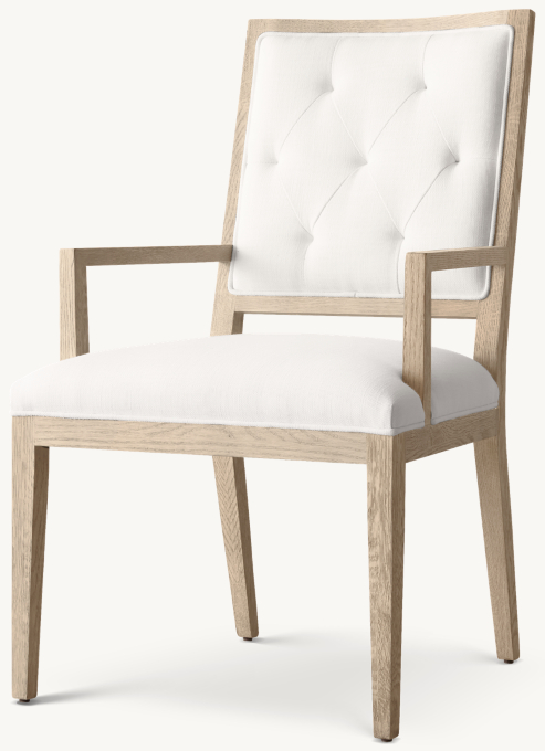 French Contemporary Tufted Square Fabric Dining Armchair