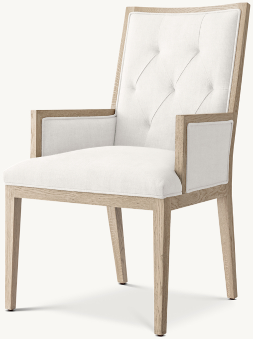 French Contemporary Tufted Square Fabric Closed Dining Armchair