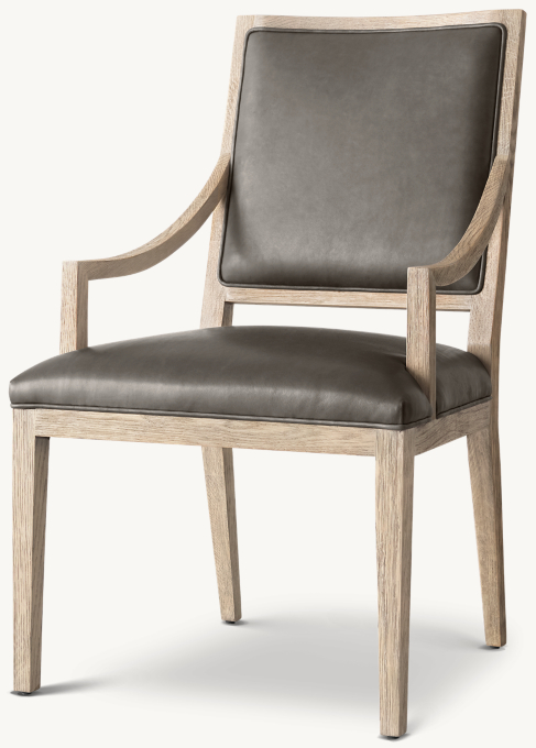 French Contemporary Square Leather Slope Dining Armchair