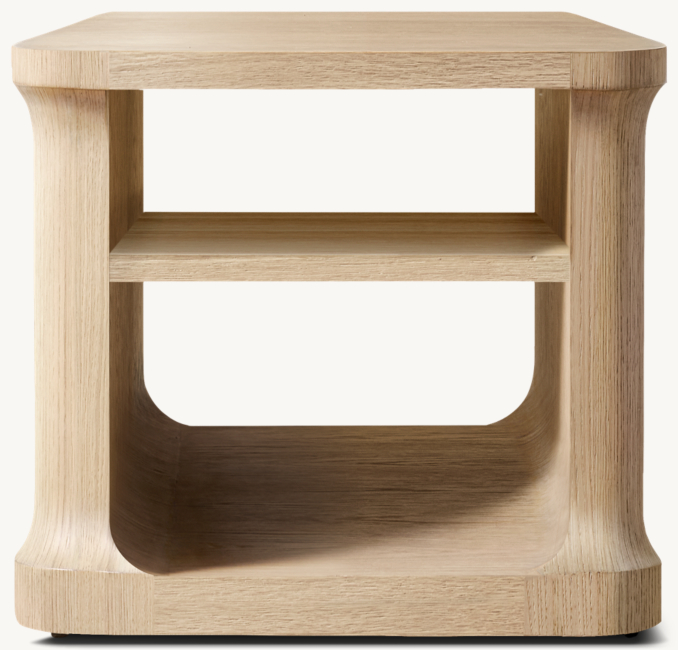 Vue de Face - Baron - Table D'Appoint Ouverte Carrée - Chêne Grège