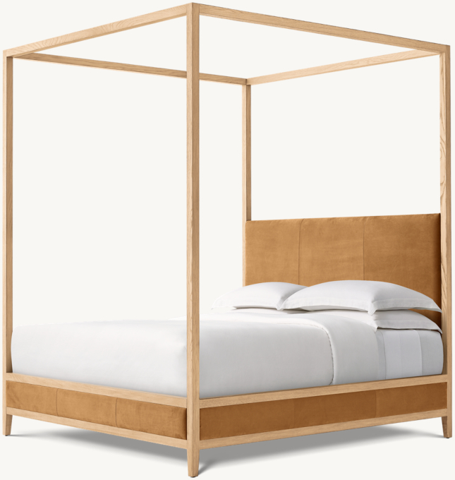French Contemporary Leather Panel Canopy Bed