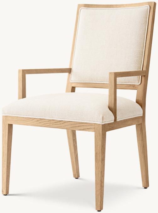 Three Quarter view of French Contemporary Square Fabric Dining Armchair 