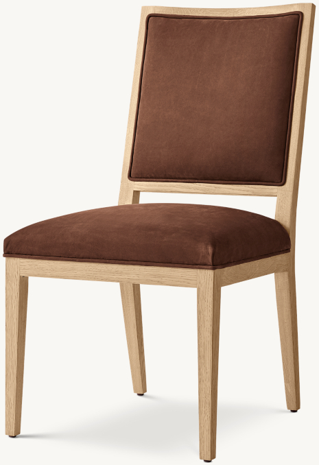 Three Quarter view of French Contemporary Square Leather Dining Side Chair
