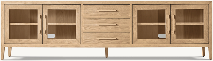French Contemporary Glass 4-door Media Console With Drawers 