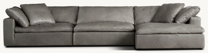 Front view of Cloud Modular Leather 3-Piece Right-Arm Sofa-Chaise Sectional 