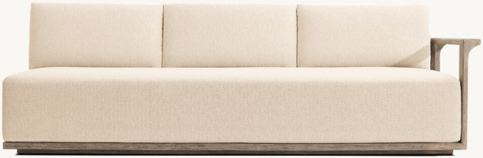 Front view of Lagos Teak Three-Seat Right-Arm Sofa 