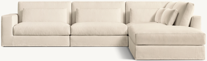 Lugano Slipcovered 4-piece Right-Arm L-Sectional with Open Chaise