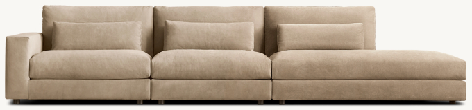 Lugano Leather 3-piece Sofa with Right Open Chaise