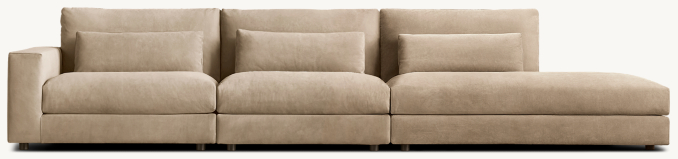 Lugano Leather 3-piece Sofa with Right Open Chaise