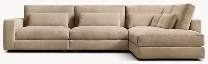 Lugano Leather 4-piece Right-Arm L-Sectional with Open Chaise