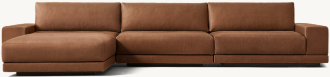 Front view of Cortona Modular Leather Full Cushion Back Left-Arm 4-Piece Sofa-Chaise Sectional 