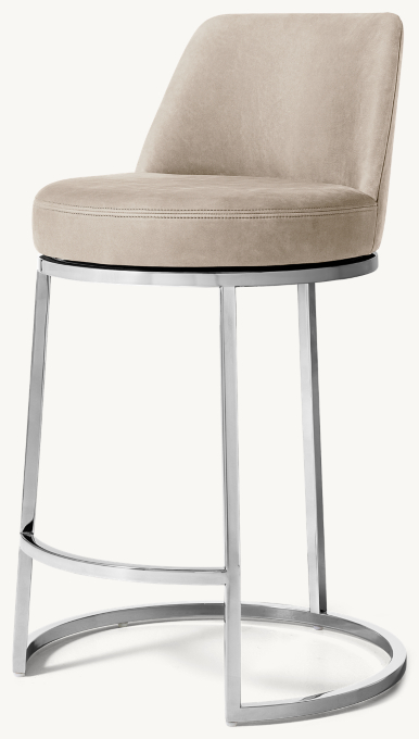 Emery Curved-Back Swivel Leather Bar & Counter Stool